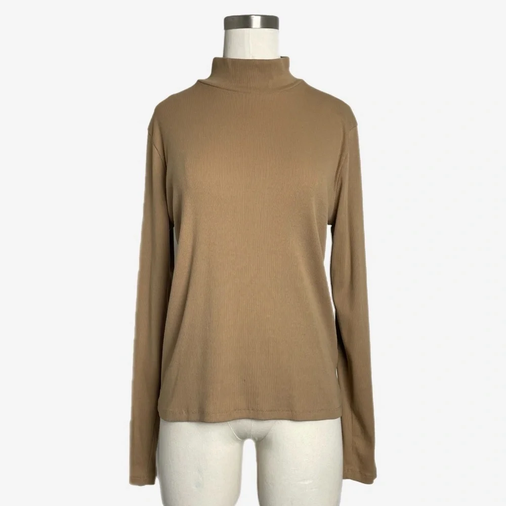 Jcrew Factory Brown ribbed slim mockneck long sleeve top neutral minimalist L